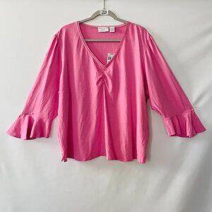 NWT Vintage Worthington Womens Pink V-Neck Bell Sleeve Stretch Blouse Size 3X